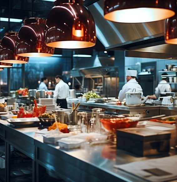 Close-up of chefs preparing food in a professional kitchen.AI.Generative AI